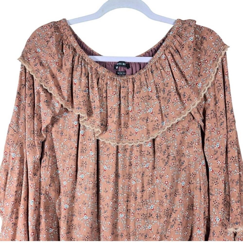Miss Me Top Womens Medium Boho Peasant Bell Sleeve Blouse  Floral Ruffle